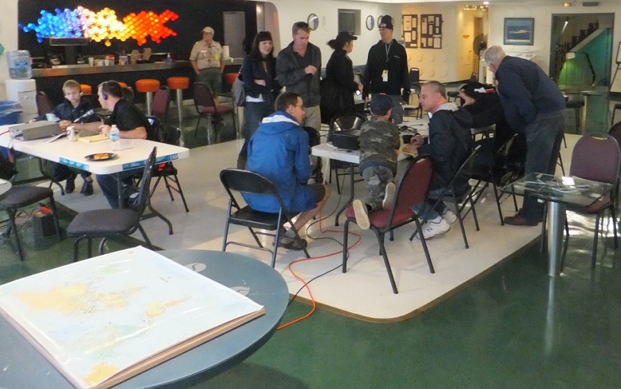 Scouts make contacts with our two HF stations in the Veranda aboard the Nuclear Ship Savannah